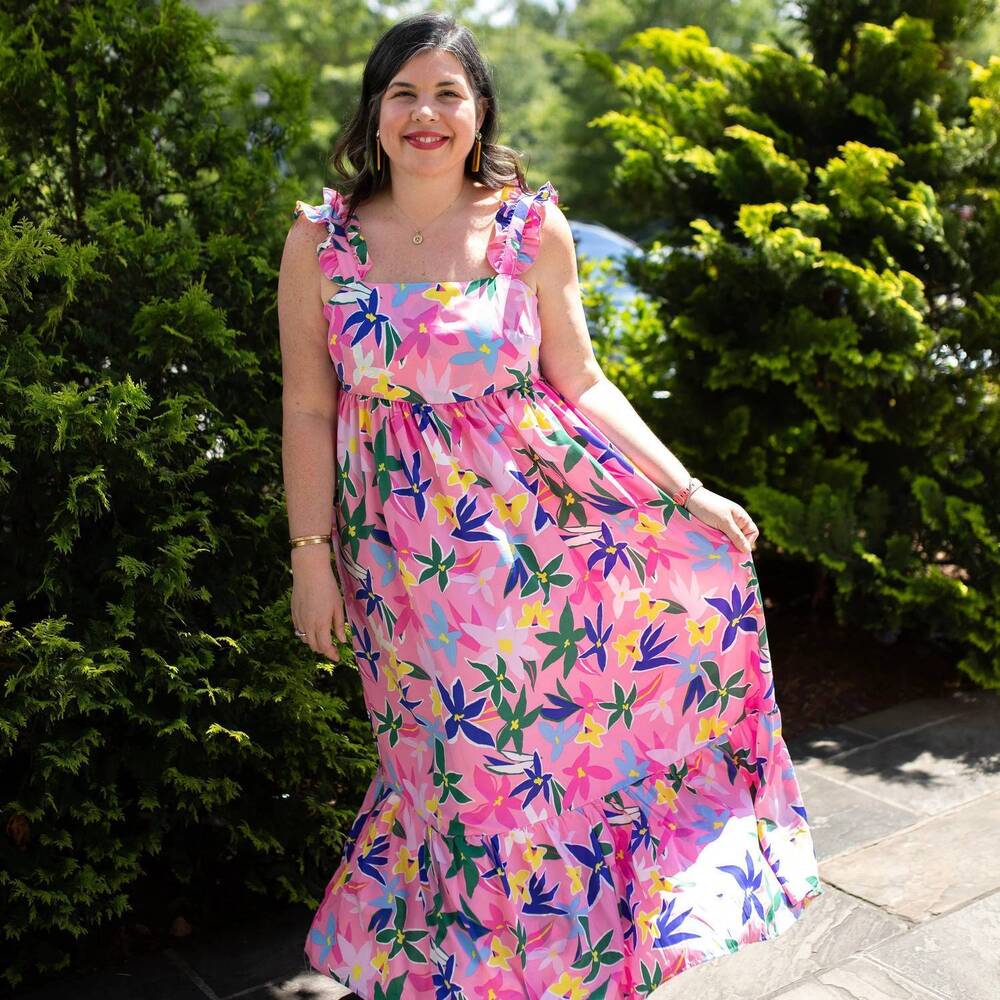 NEW FIRST LOVE floral print tie-back sleeveless maxi dress in pink multi